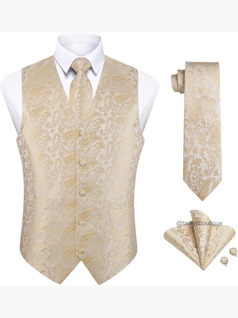 Men's Formal Vest Set With Tie Pocket Square Cufflinks Paisley Pattern